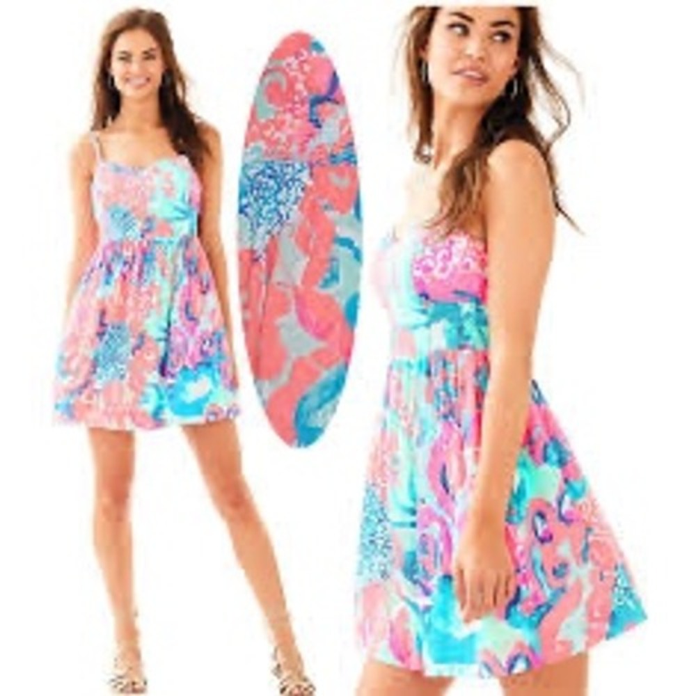 Lilly Pulitzer Christine Fit-And-Flare Dress Coral Reef I'm So Jelly Size 6